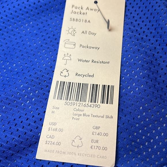 NWT $168 Sweaty Betty Pack Away Jacket Blue S M Hiking Camping Raincoats - Picture 12 of 16